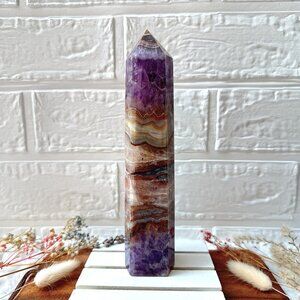 Gorgeous Amethyst with Mexican Lace Agate Tower Obelisk